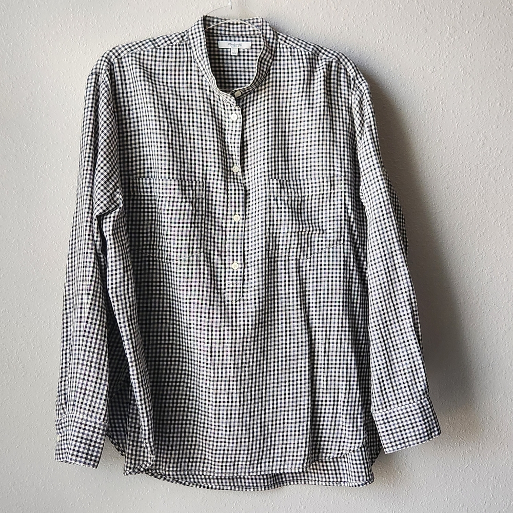 MADEWELL Black & White Gingham Plaid Long Sleeve Tunic Popover Shirt